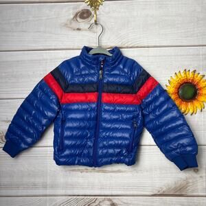 Polo Ralph Lauren Boys Puffer Jacket Blue Red Black Striped Lightweight 3/3T